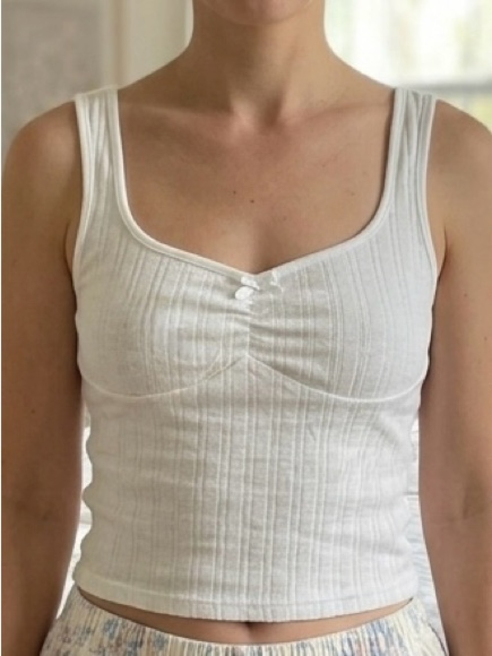 NWT Aeropostale White Ribbed Lace Trim Bow Cami Tank Top Coquette Aesthetic XS
